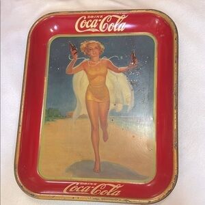 Coca-Cola Vintage 1937 Blonde Angel Lady Running on the Beach Home Decor Tray